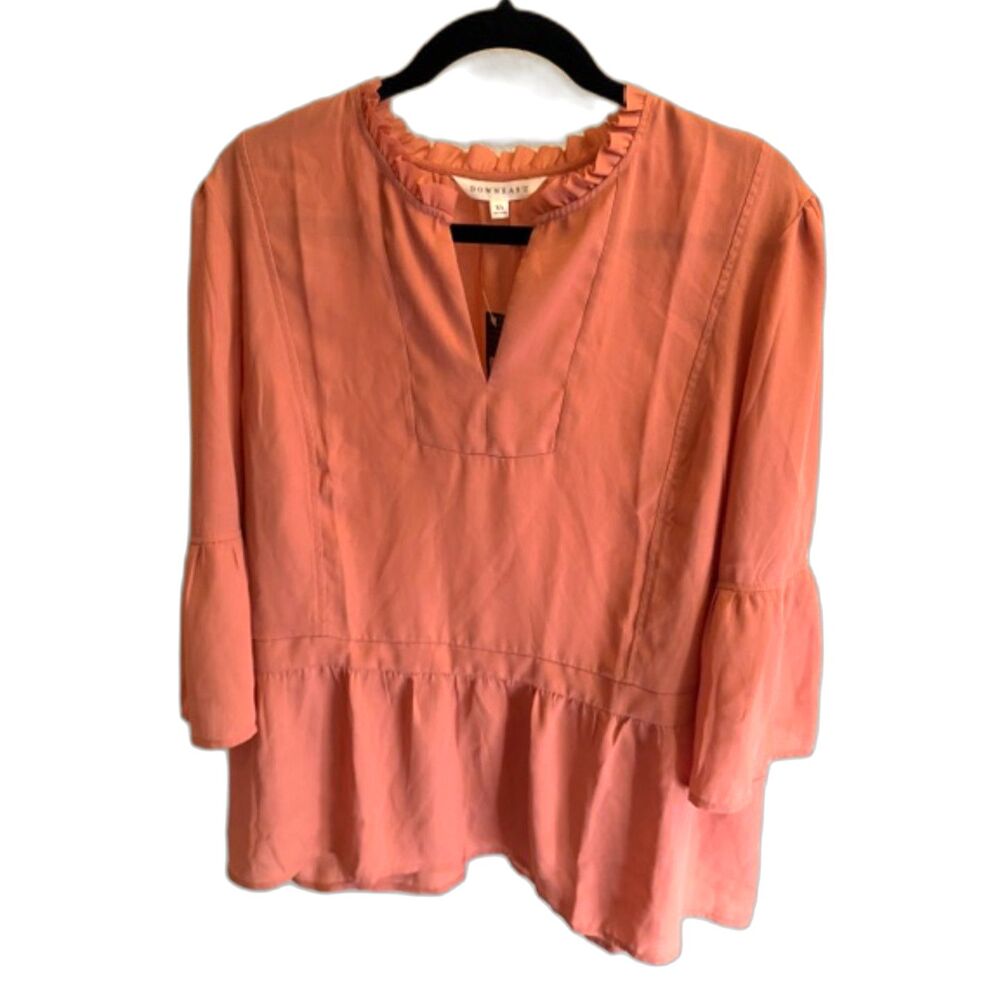 NWT DownEast Ruffle Neck Blouse XL New With Tags Pink Flowy Peplum Top
